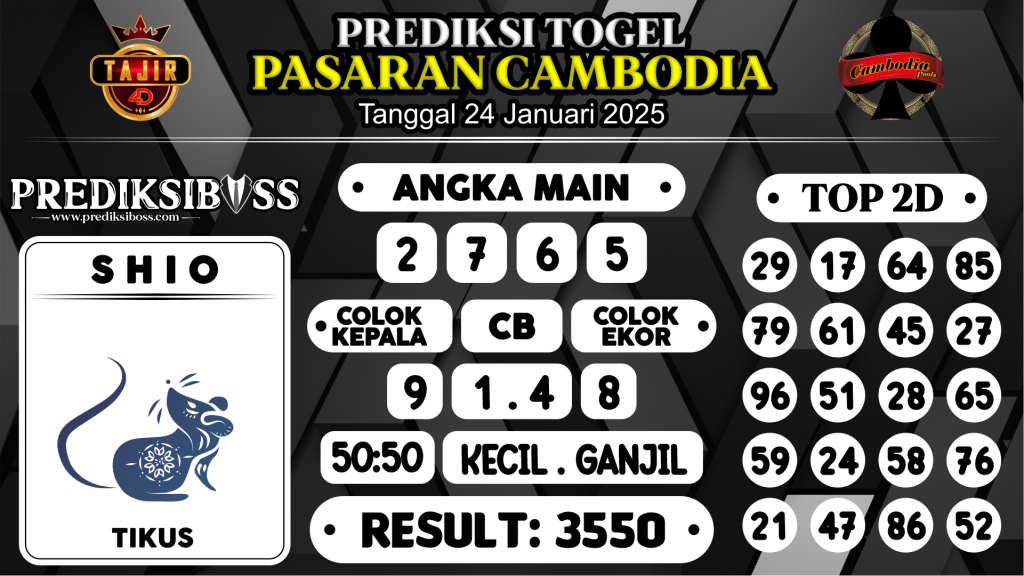 https://prediksibossaja.com/prediksi-boss-togel-cambodia-jumat-24-januari-2025/